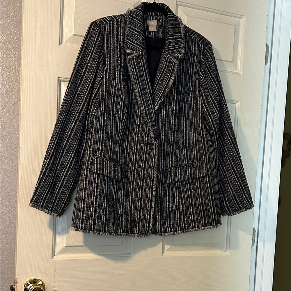 Striped Blue Silver and White Women's Blazer